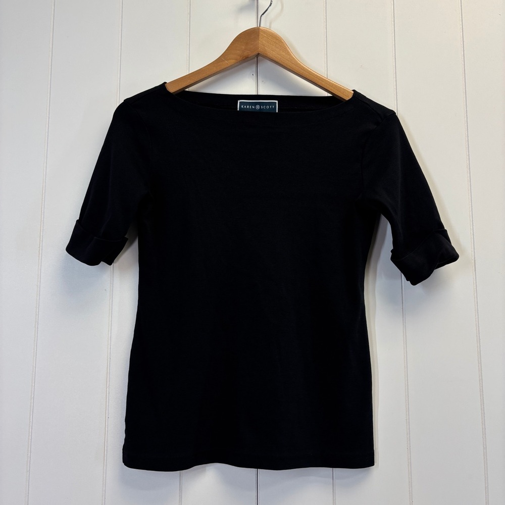 Karen Scott Y2K Capsule Wardrobe Cuffed Sleeve Top Women Size PS Minimalist Soft